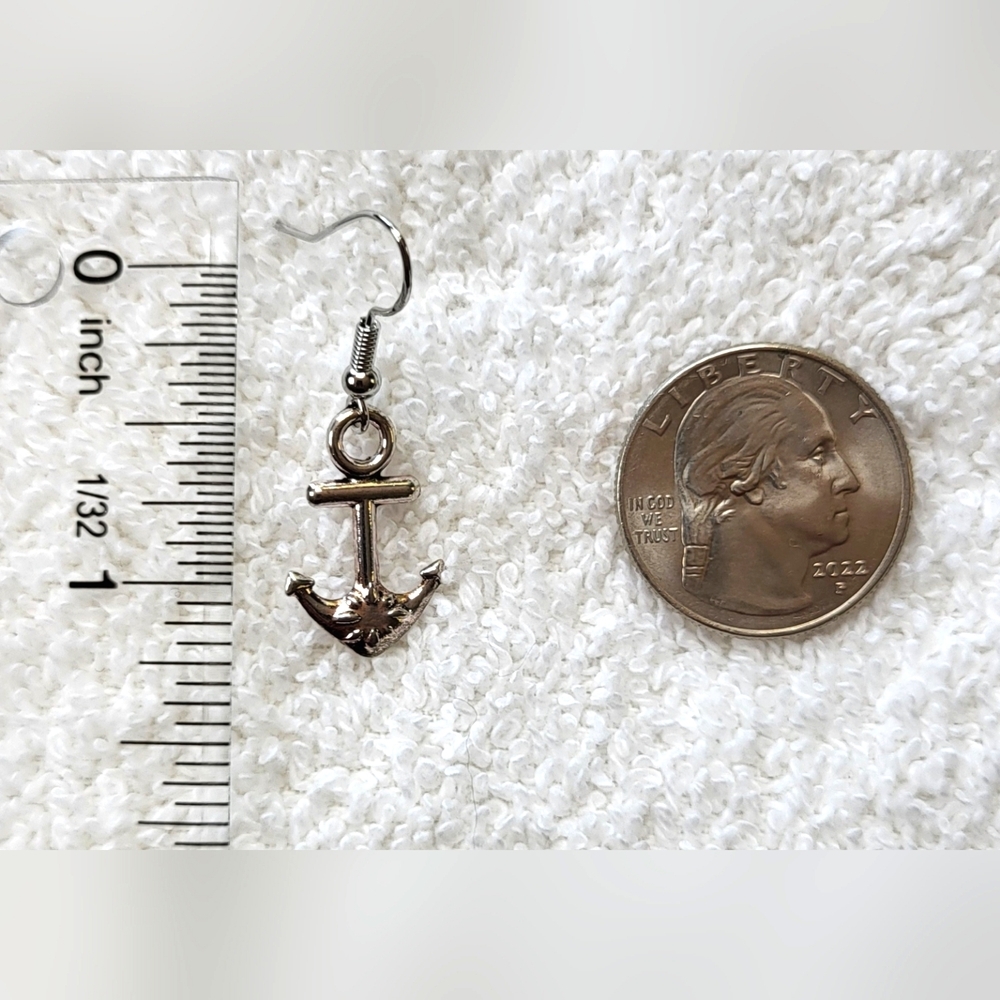 Silver Anchor Statement Dangle Earrings / Pierced - Picture 5 of 5